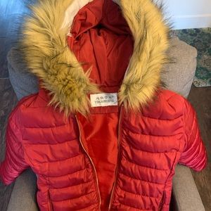 Down jacket with furry hoodie